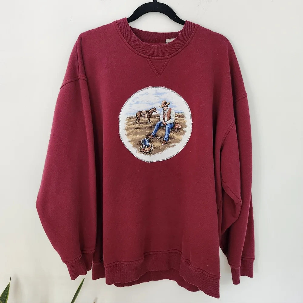 Re Worked Western Cowboy Patchwork Crewneck - Picture 2 of 7